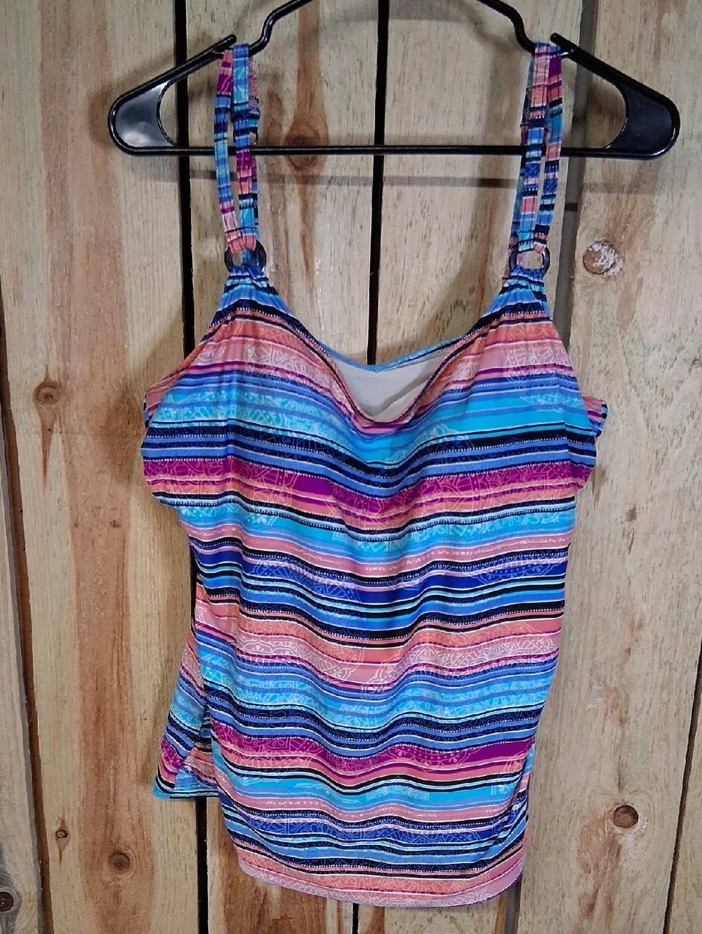 Womens Croft & Barrow Tankini Top In Pink, Blue And Black Stripes Size XXL